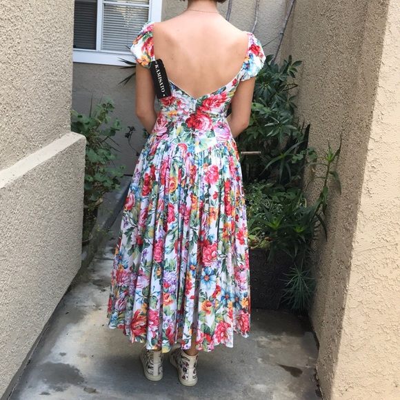 Vintage new floral multicolored cotton dress - Picture 5 of 8